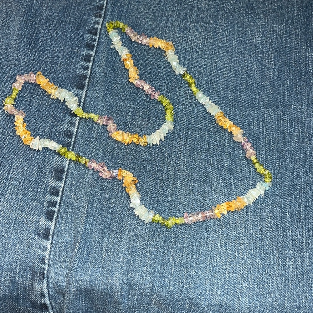 Aquamarine Citrine Peridot Amethyst Semi-Precious Gemstone Nugget Bead Necklace‎